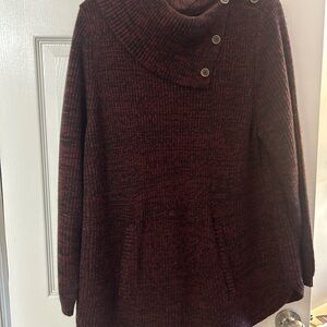 Style & Co Red Cowl Neck Sweater with Ribbed Texture color is Burgandy wine.